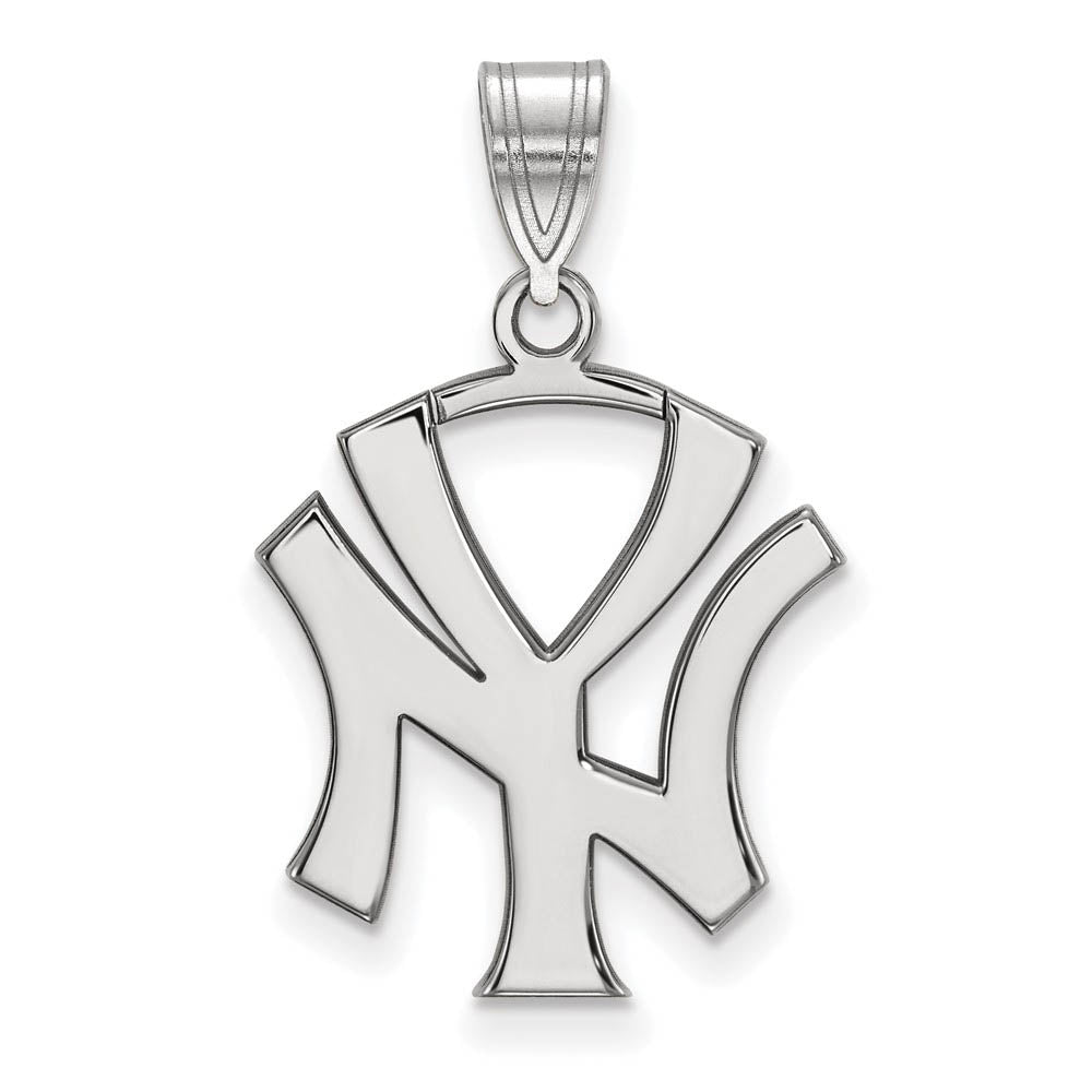 10K White Gold MLB New York Yankees Large Pendant, Item P32533 by The Black Bow Jewelry Co.