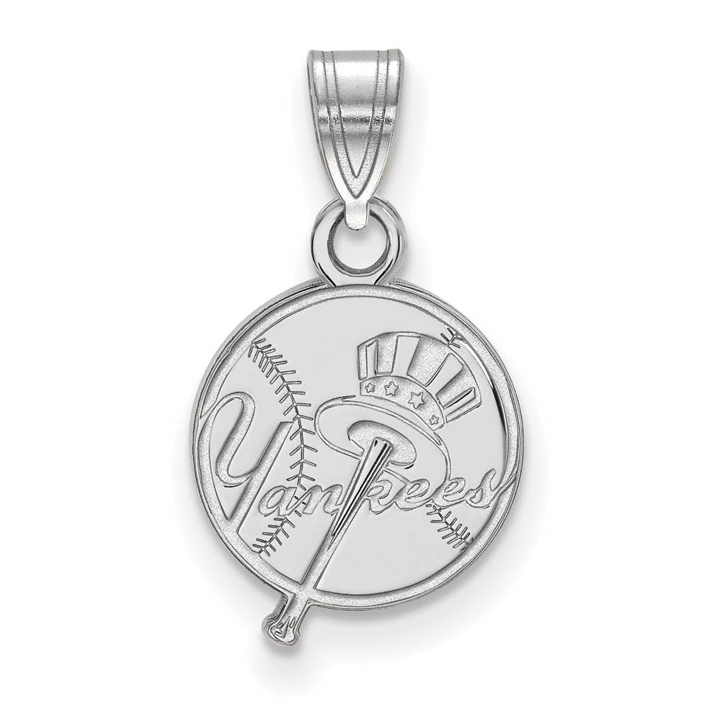 10K White Gold MLB New York Yankees Small Top Hat Script Pendant, Item P32534 by The Black Bow Jewelry Co.