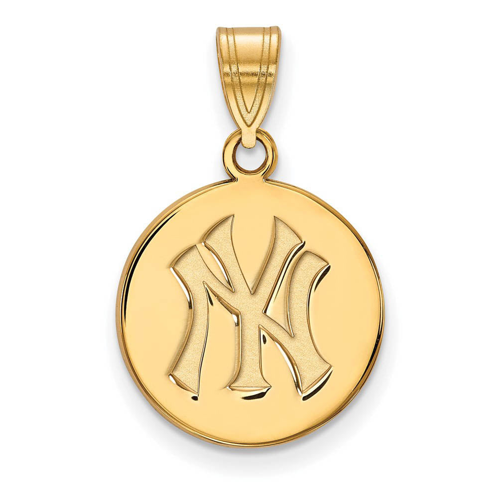 10K Yellow Gold MLB New York Yankees Medium Disc Pendant, Item P32540 by The Black Bow Jewelry Co.