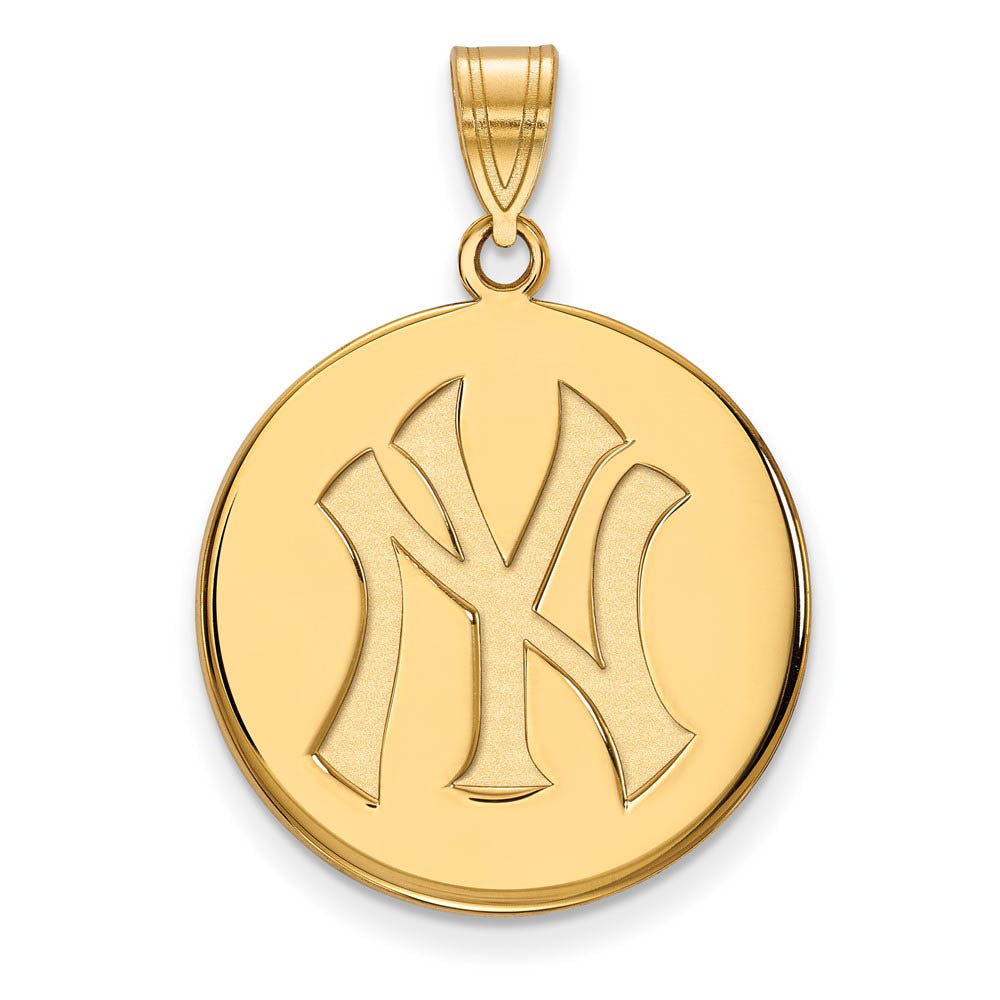 10K Yellow Gold MLB New York Yankees Large Disc Pendant, Item P32541 by The Black Bow Jewelry Co.