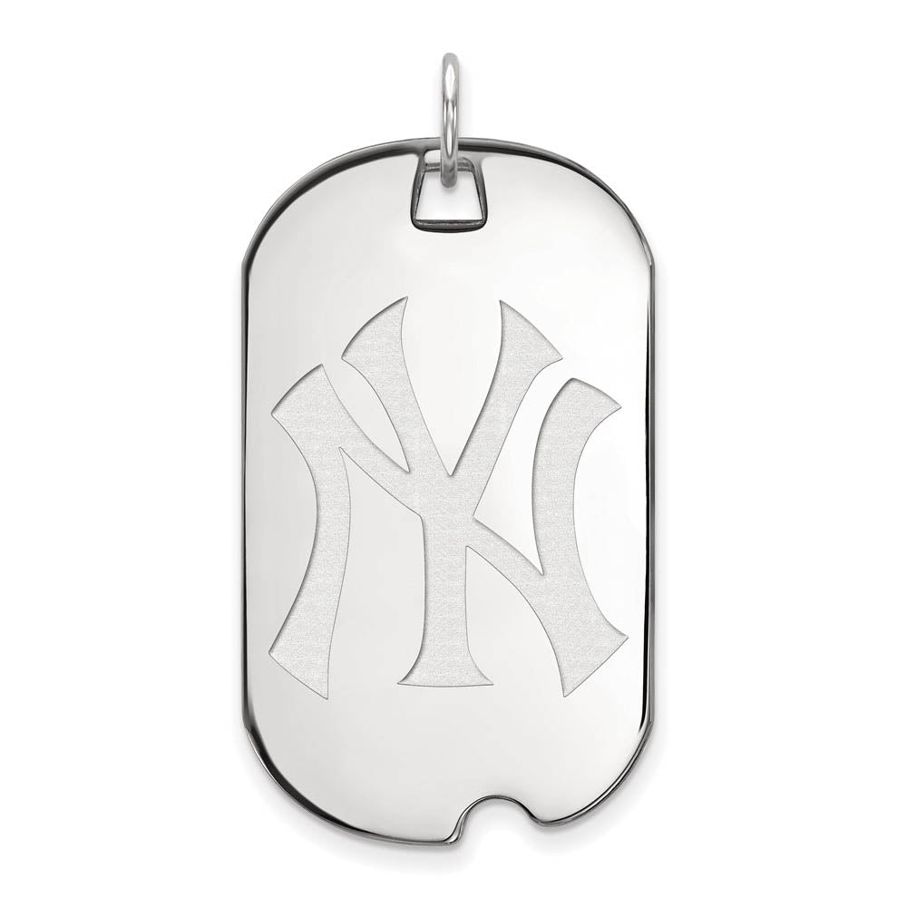 14K White Gold MLB New York Yankees Large Dog Tag Pendant, Item P32551 by The Black Bow Jewelry Co.
