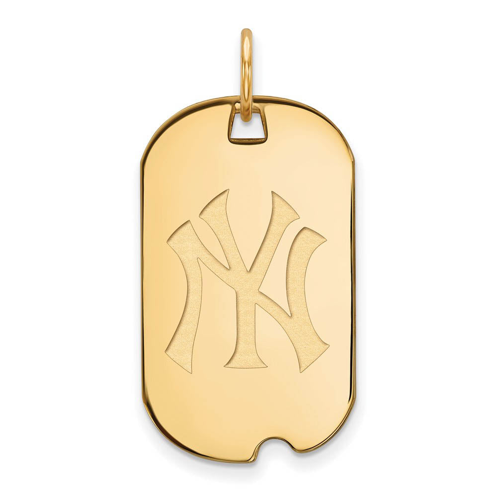 14K Yellow Gold MLB New York Yankees Small Dog Tag Pendant, Item P32562 by The Black Bow Jewelry Co.