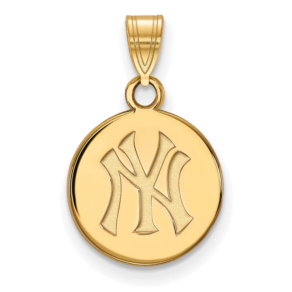 14K Gold Plated Silver MLB New York Yankees Small Disc Pendant, Item P32580 by The Black Bow Jewelry Co.