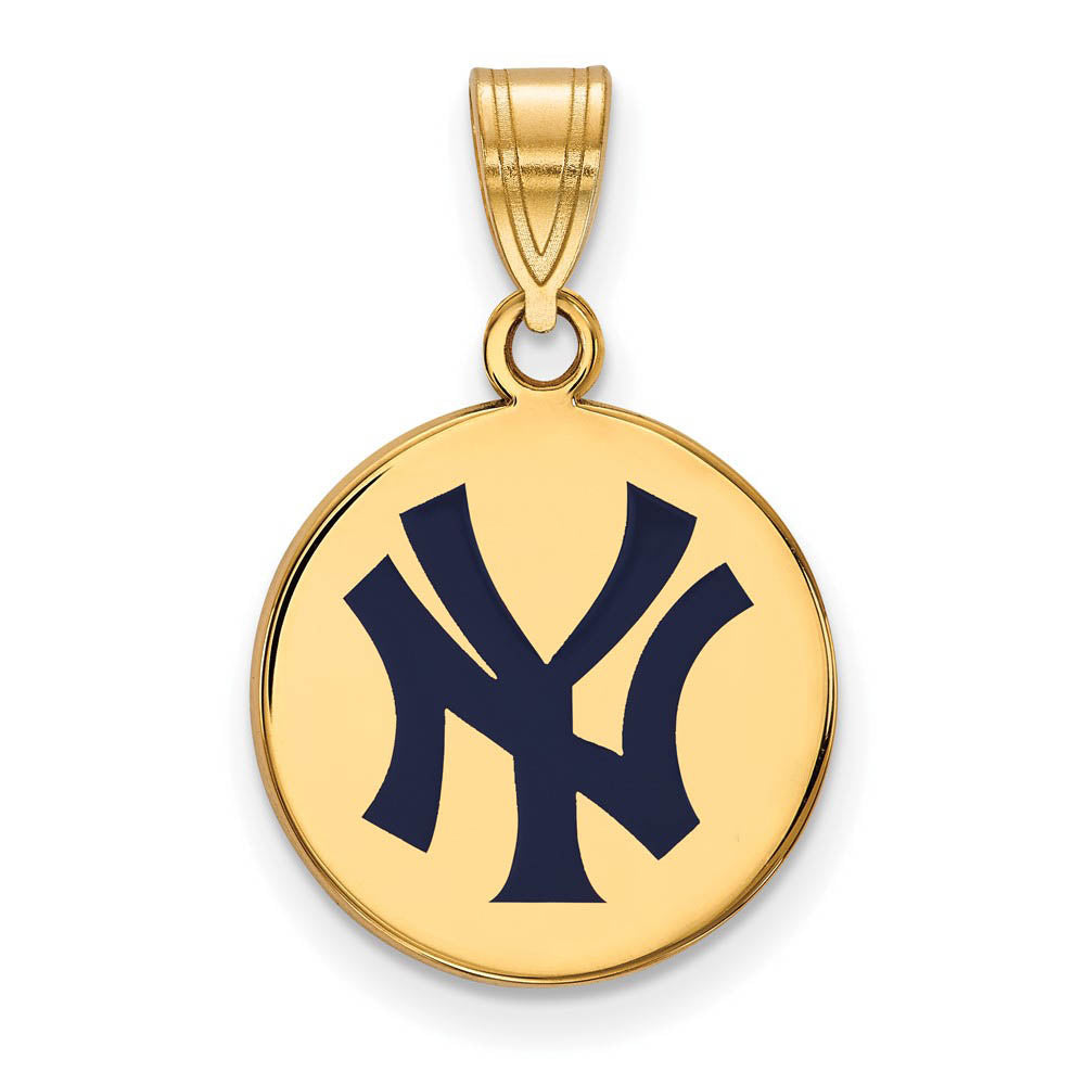14K Gold Plated Silver MLB New York Yankees Medium Enamel Disc Pendant, Item P32590 by The Black Bow Jewelry Co.