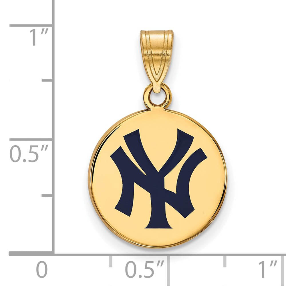Alternate view of the 14K Gold Plated Silver MLB New York Yankees Medium Enamel Disc Pendant by The Black Bow Jewelry Co.