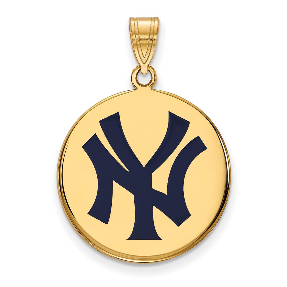 14K Gold Plated Silver MLB New York Yankees Large Enamel Disc Pendant, Item P32591 by The Black Bow Jewelry Co.