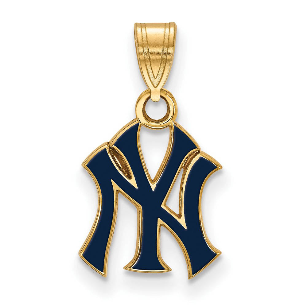 14K Gold Plated Silver MLB New York Yankees Small Enamel Pendant, Item P32592 by The Black Bow Jewelry Co.