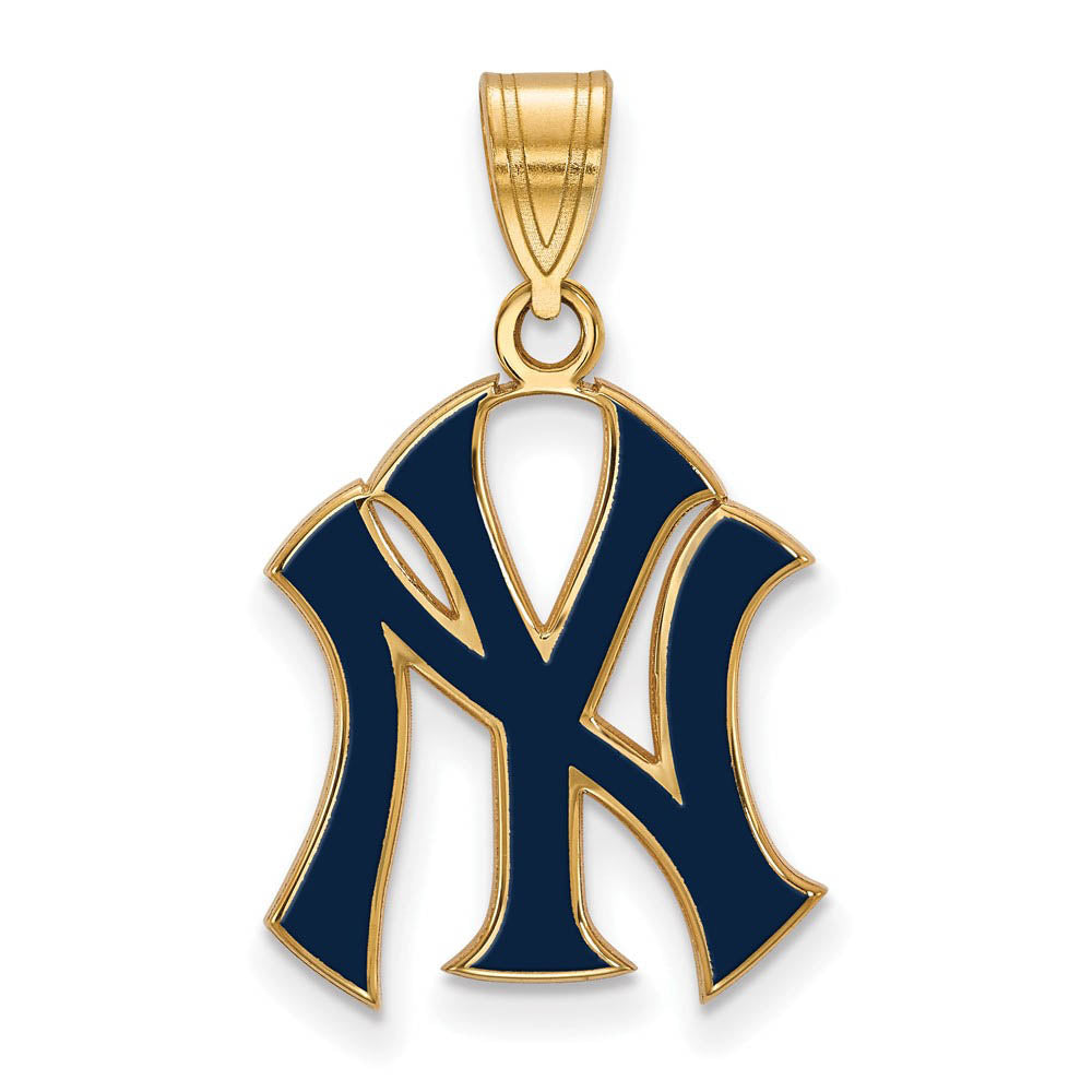14K Gold Plated Silver MLB New York Yankees Large Enamel Pendant, Item P32593 by The Black Bow Jewelry Co.