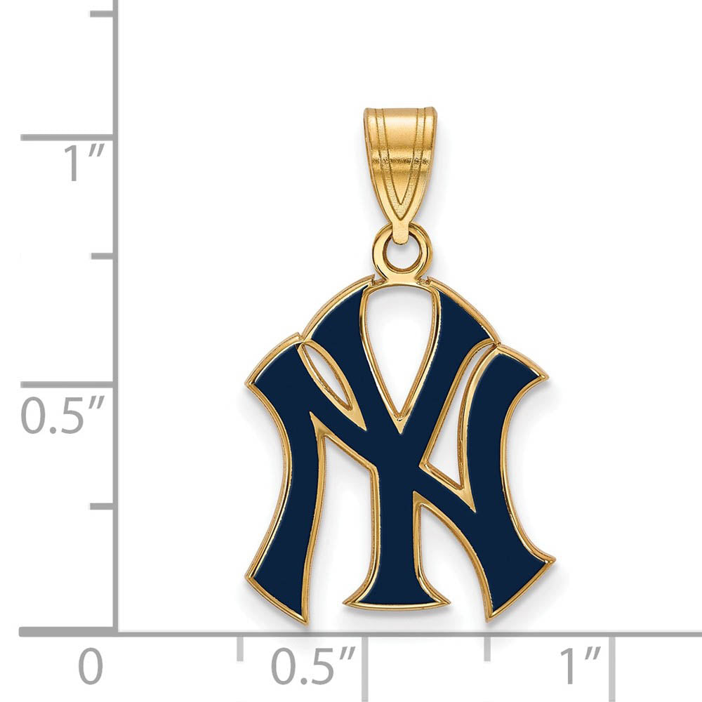 Alternate view of the 14K Gold Plated Silver MLB New York Yankees Large Enamel Pendant by The Black Bow Jewelry Co.