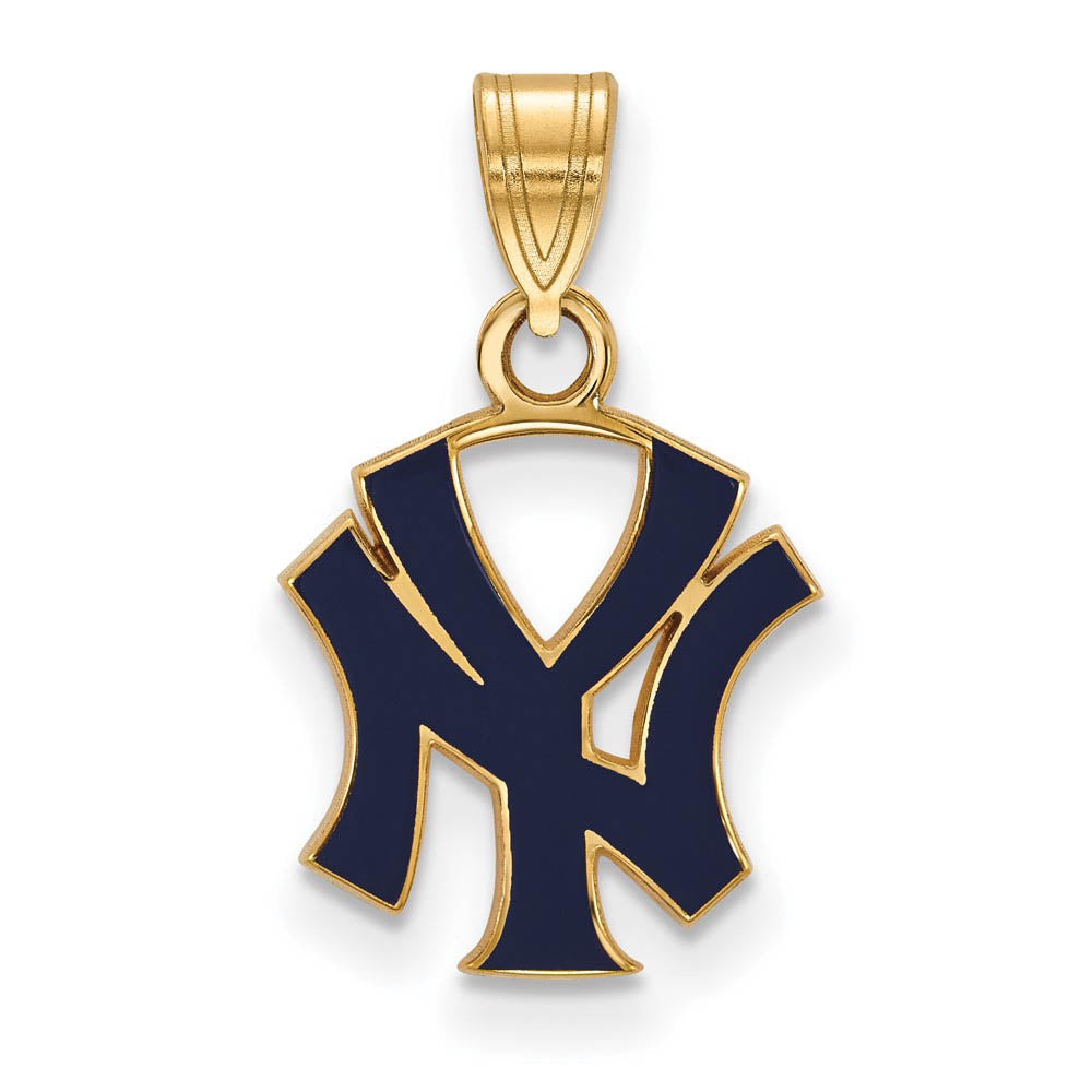 14K Gold Plated Silver MLB New York Yankees Small Enamel N-Y Pendant, Item P32594 by The Black Bow Jewelry Co.