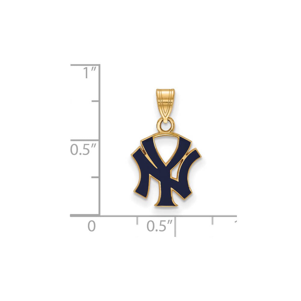 Alternate view of the 14K Gold Plated Silver MLB New York Yankees Small Enamel N-Y Pendant by The Black Bow Jewelry Co.