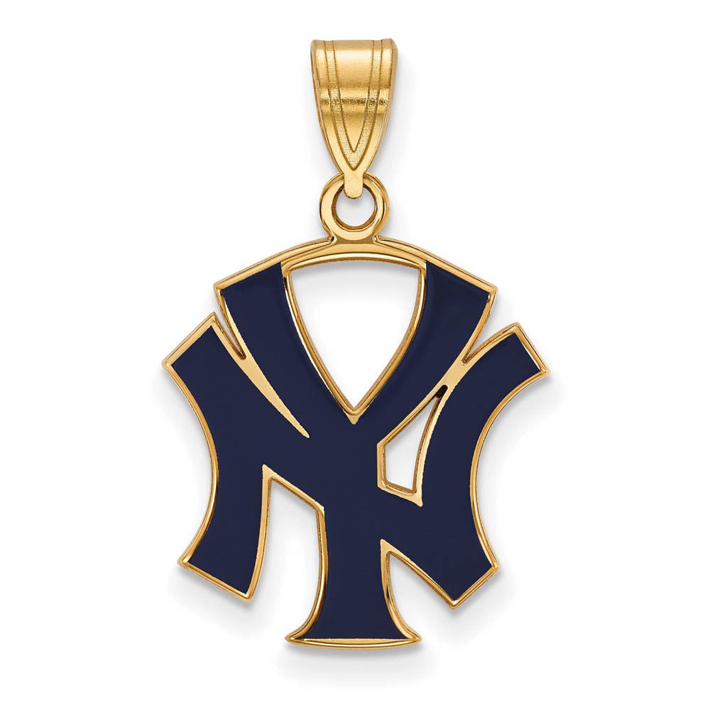 14K Gold Plated Silver MLB New York Yankees Large Enamel N-Y Pendant, Item P32595 by The Black Bow Jewelry Co.