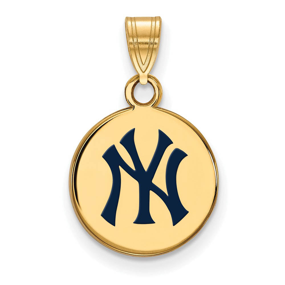 14K Gold Plated Silver MLB New York Yankees SM Enamel Disc Pendant, Item P32596 by The Black Bow Jewelry Co.