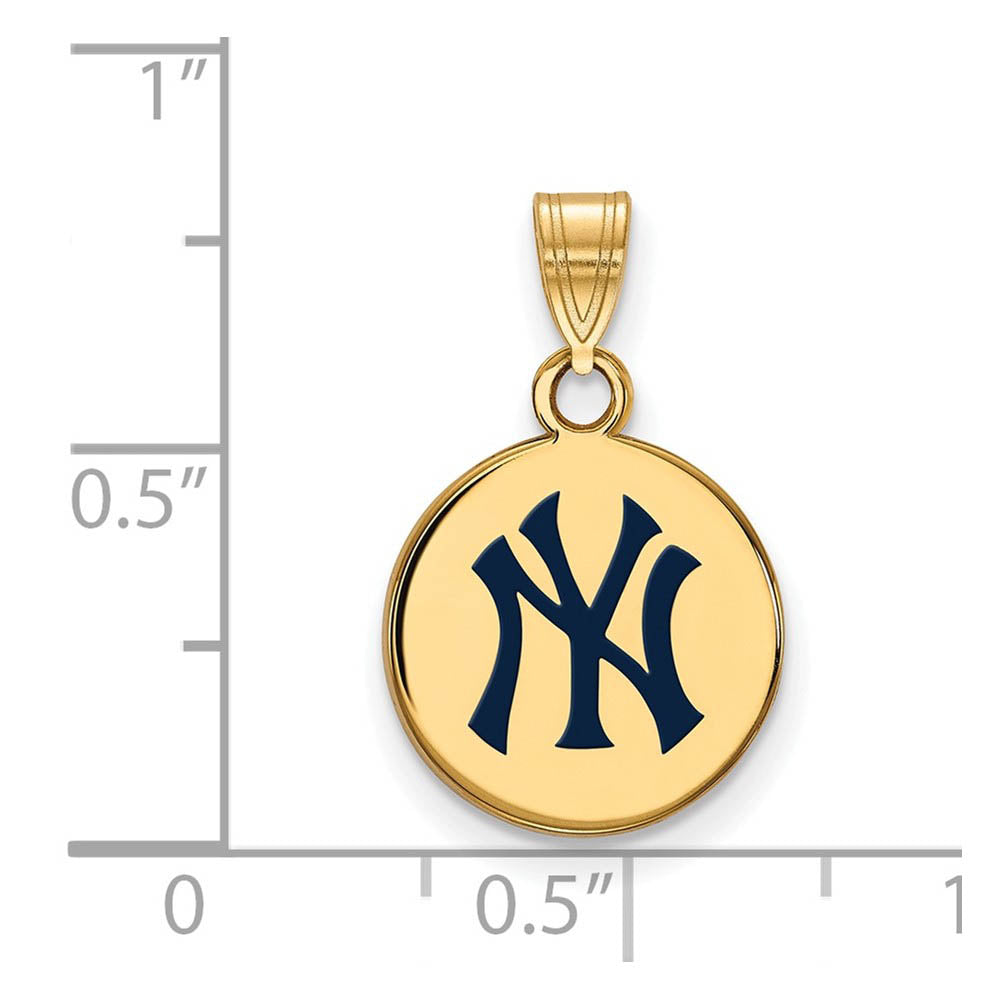 Alternate view of the 14K Gold Plated Silver MLB New York Yankees SM Enamel Disc Pendant by The Black Bow Jewelry Co.