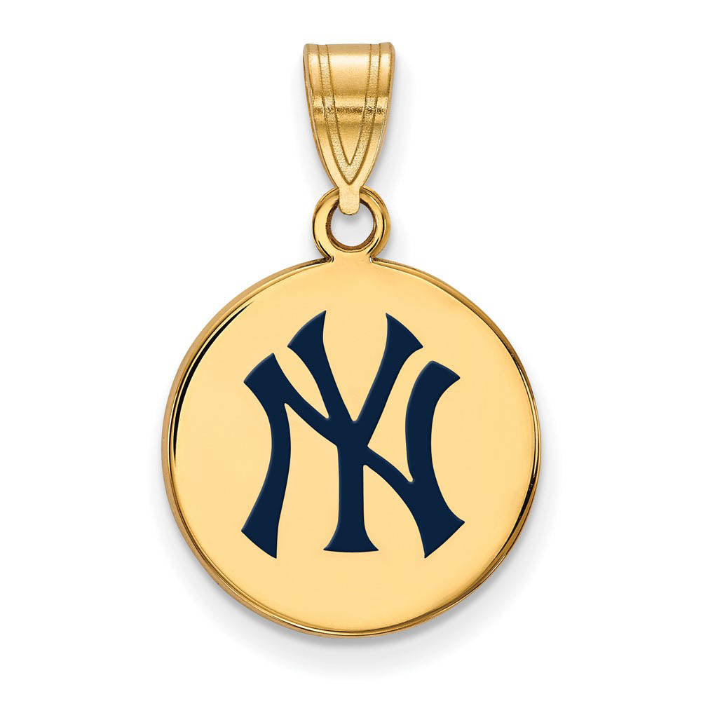 14K Gold Plated Silver MLB New York Yankees MD Enamel Disc Pendant, Item P32597 by The Black Bow Jewelry Co.