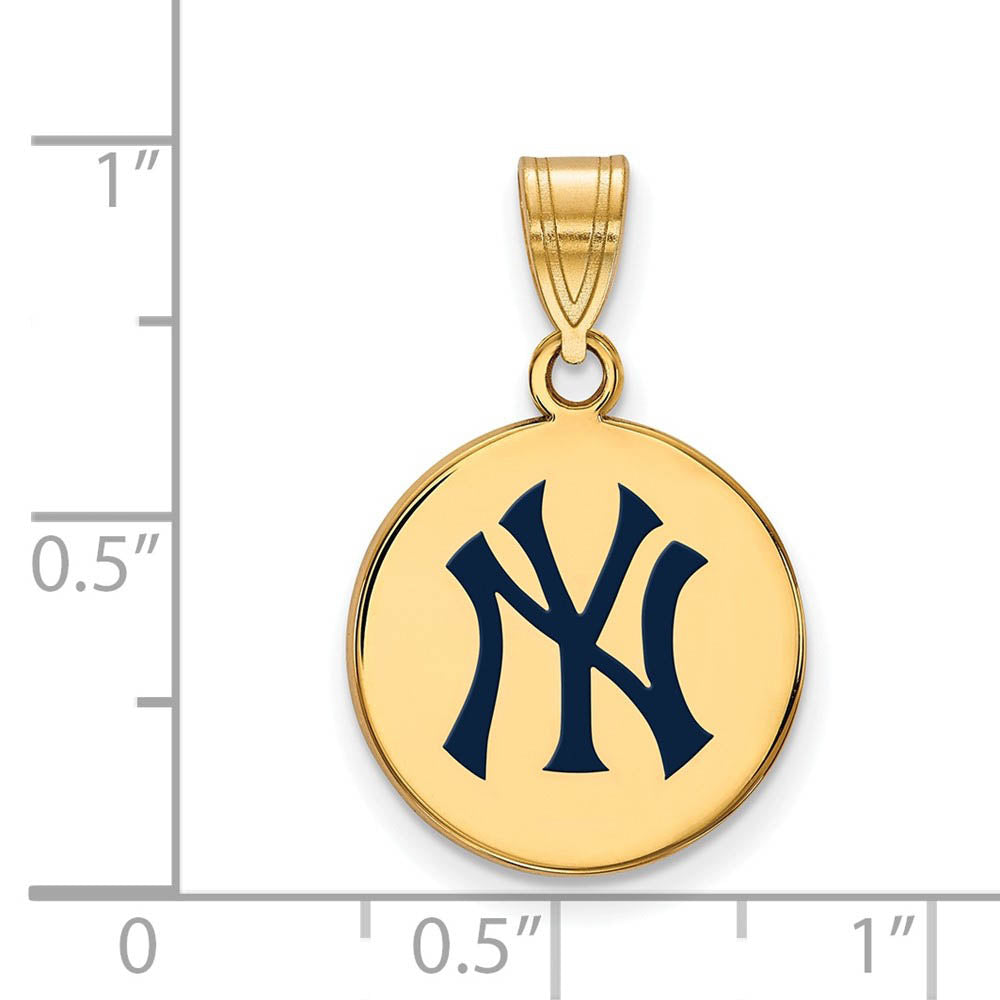 Alternate view of the 14K Gold Plated Silver MLB New York Yankees MD Enamel Disc Pendant by The Black Bow Jewelry Co.