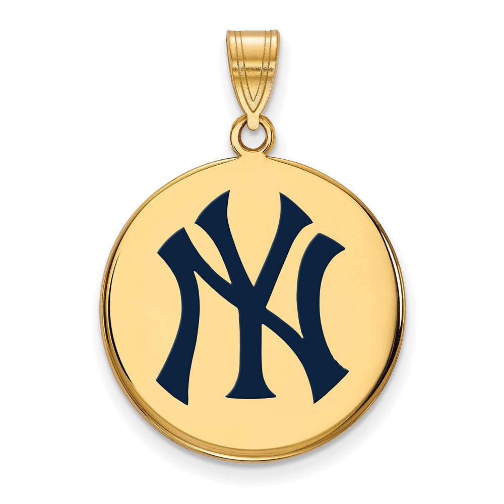 14K Gold Plated Silver MLB New York Yankees LG Enamel Disc Pendant, Item P32598 by The Black Bow Jewelry Co.