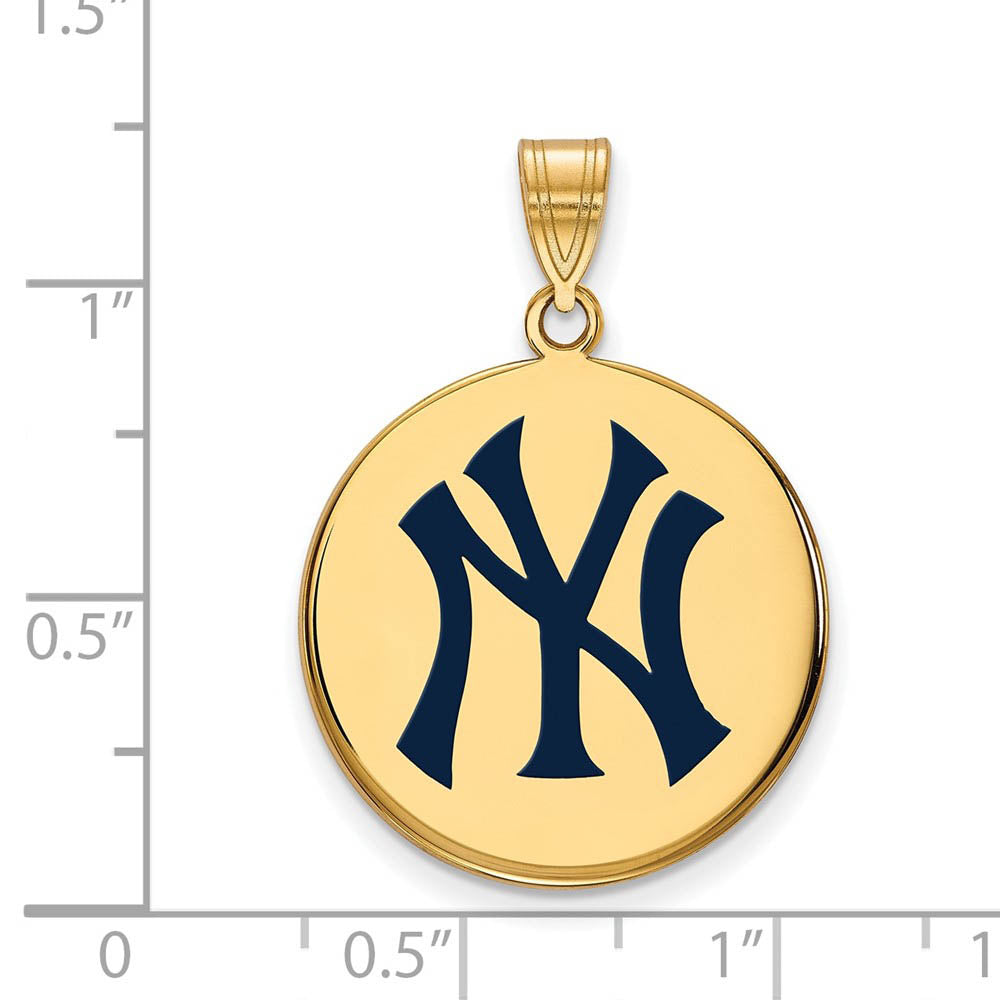 Alternate view of the 14K Gold Plated Silver MLB New York Yankees LG Enamel Disc Pendant by The Black Bow Jewelry Co.
