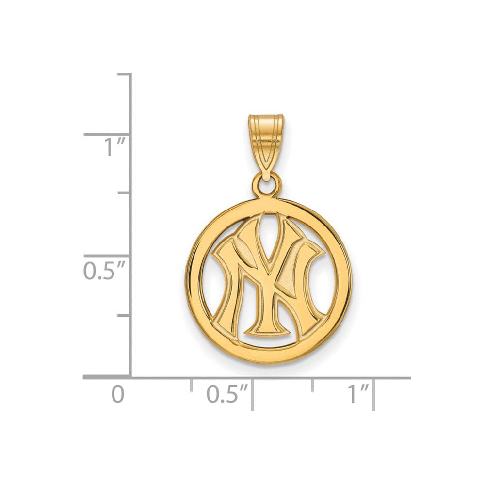 Alternate view of the 14K Gold Plated Silver MLB New York Yankees Small Circle Pendant by The Black Bow Jewelry Co.