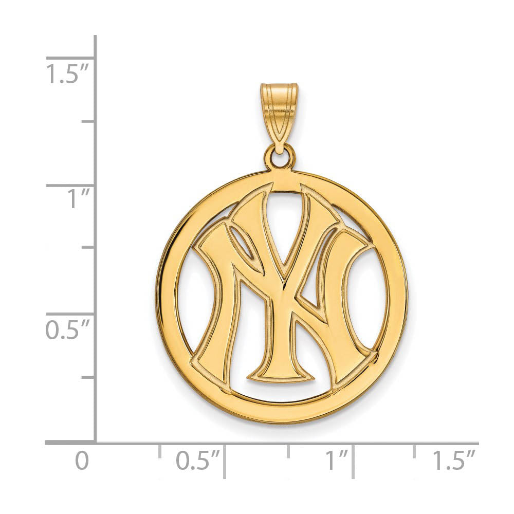 Alternate view of the 14K Gold Plated Silver MLB New York Yankees Large Circle Pendant by The Black Bow Jewelry Co.