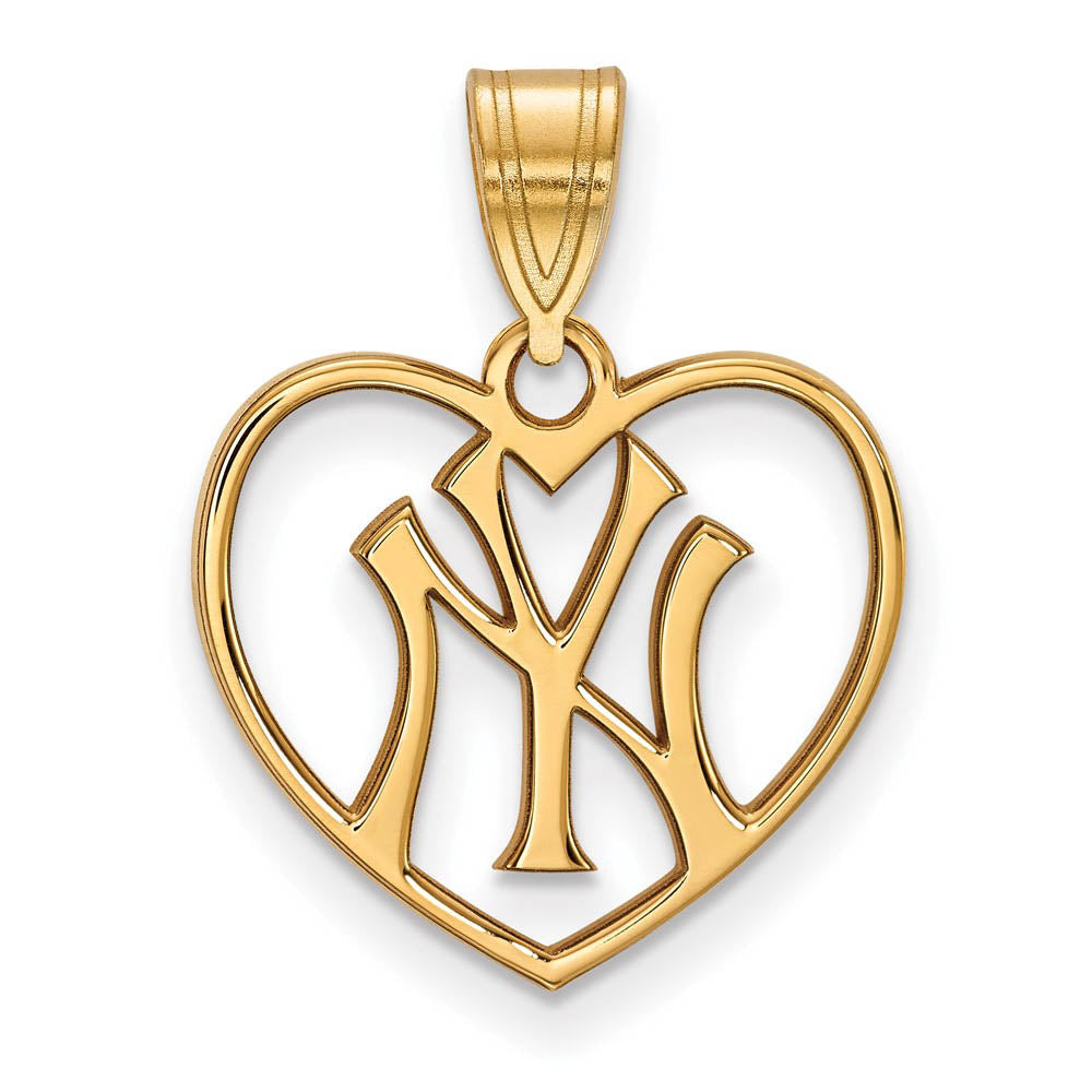 14K Gold Plated Silver MLB New York Yankees Heart Pendant, Item P32601 by The Black Bow Jewelry Co.