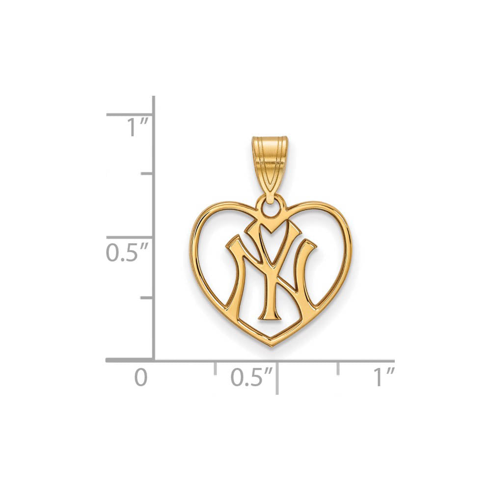 Alternate view of the 14K Gold Plated Silver MLB New York Yankees Heart Pendant by The Black Bow Jewelry Co.