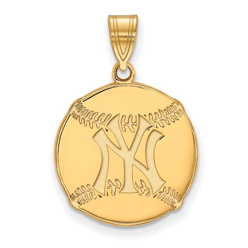 14K Gold Plated Silver MLB New York Yankees LG Baseball Pendant, Item P32602 by The Black Bow Jewelry Co.