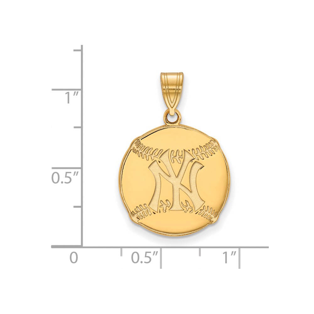 Alternate view of the 14K Gold Plated Silver MLB New York Yankees LG Baseball Pendant by The Black Bow Jewelry Co.