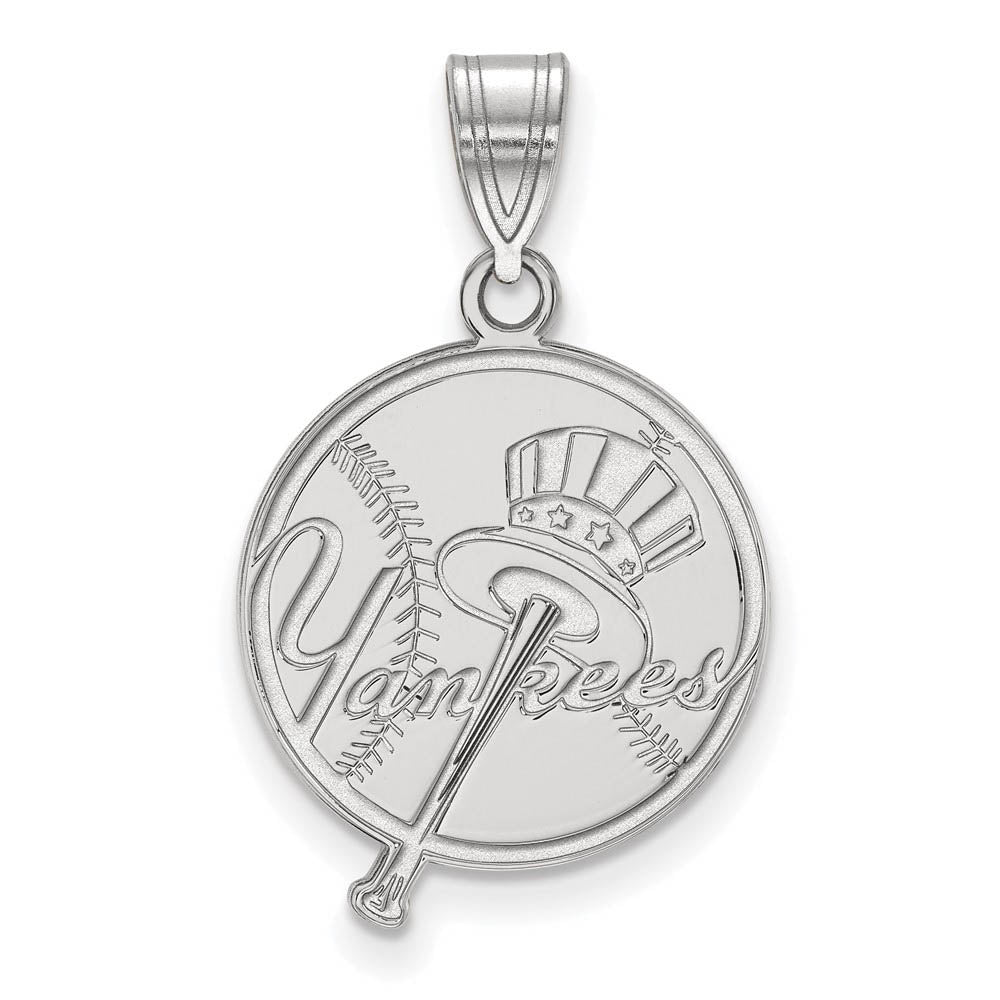 Sterling Silver MLB New York Yankees MD Top Hat Script Pendant, Item P32618 by The Black Bow Jewelry Co.
