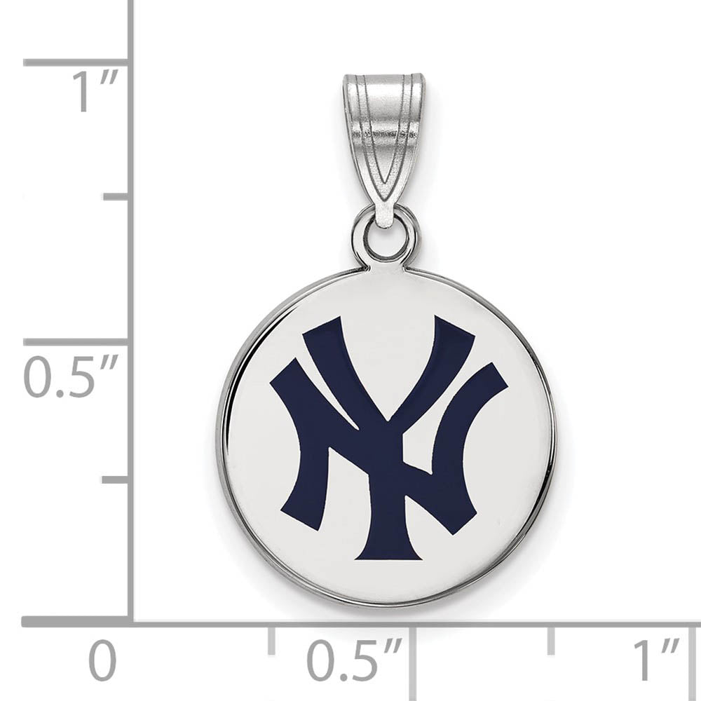 Alternate view of the Sterling Silver MLB New York Yankees MD Enamel N-Y Disc Pendant by The Black Bow Jewelry Co.