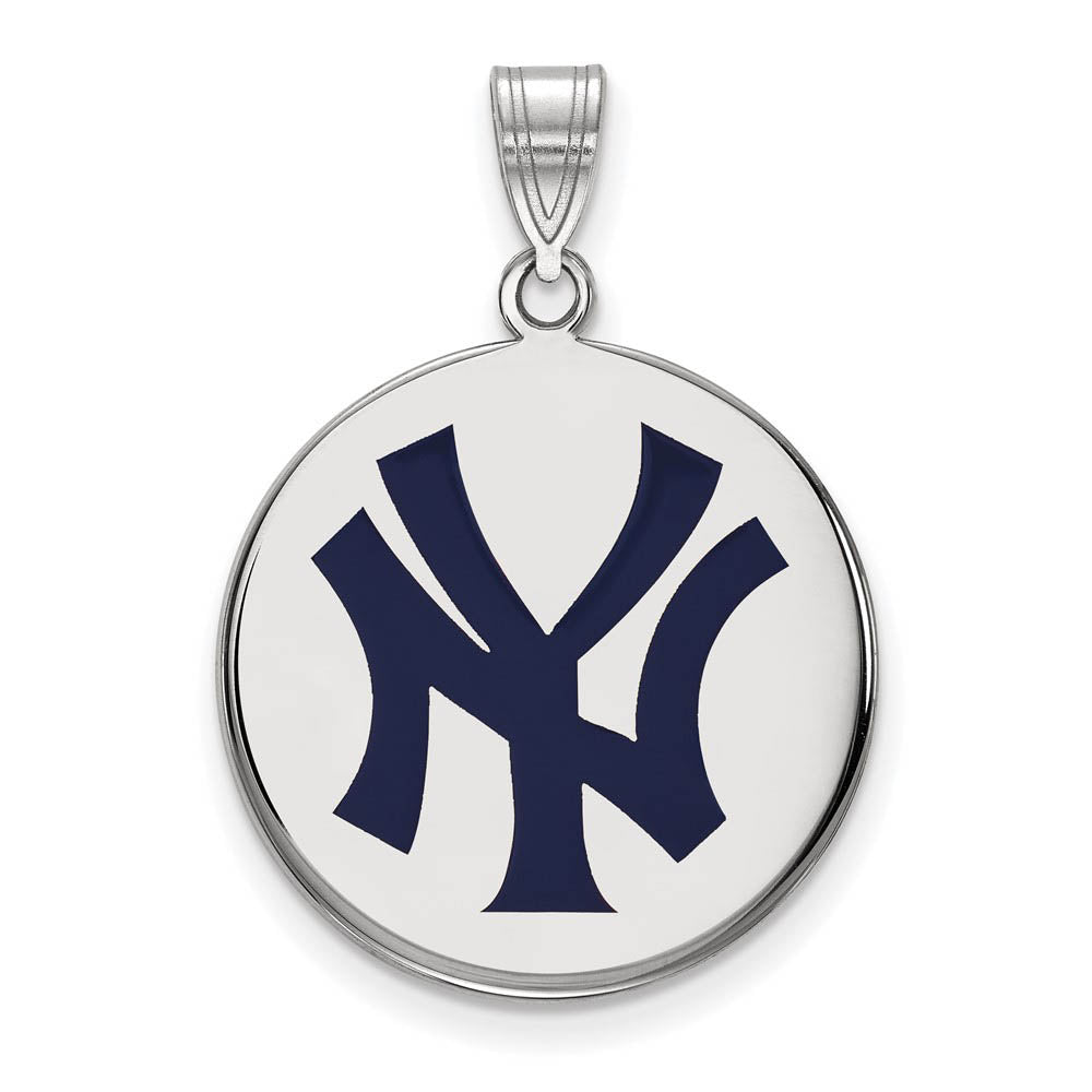 Sterling Silver MLB New York Yankees LG Enamel N-Y Disc Pendant, Item P32623 by The Black Bow Jewelry Co.