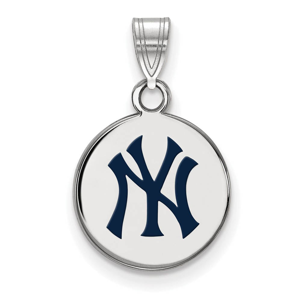 Sterling Silver MLB New York Yankees SM Enamel Disc Pendant, Item P32626 by The Black Bow Jewelry Co.