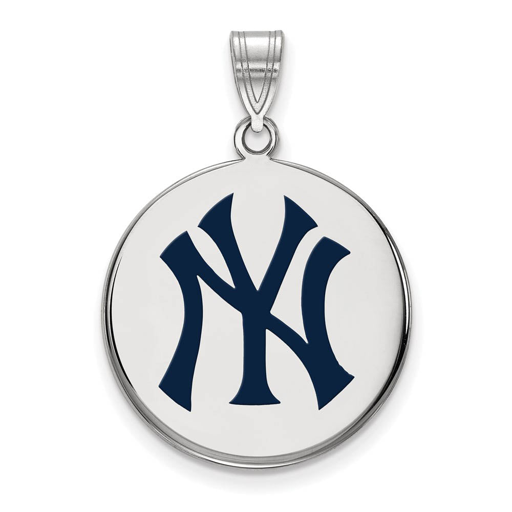 Sterling Silver MLB New York Yankees LG Enamel Disc Pendant, Item P32628 by The Black Bow Jewelry Co.