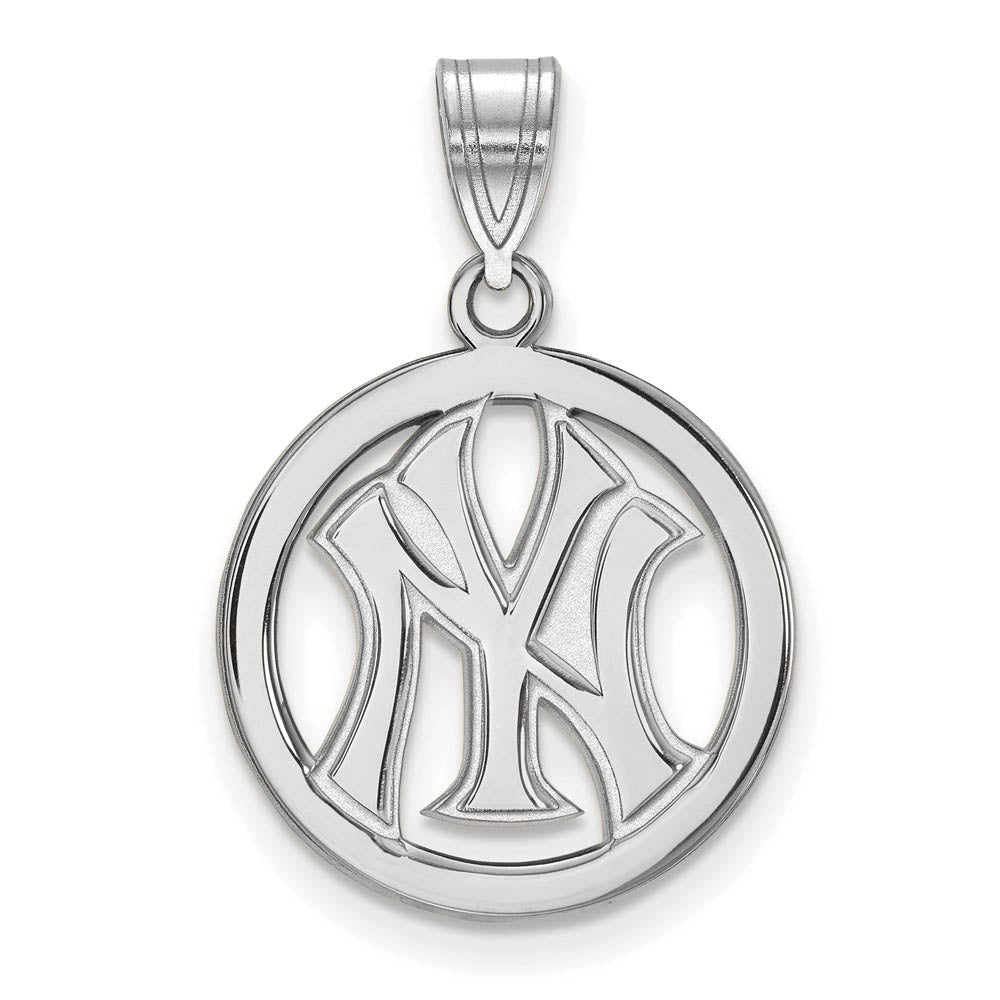 Sterling Silver MLB New York Yankees Small Circle Pendant, Item P32629 by The Black Bow Jewelry Co.