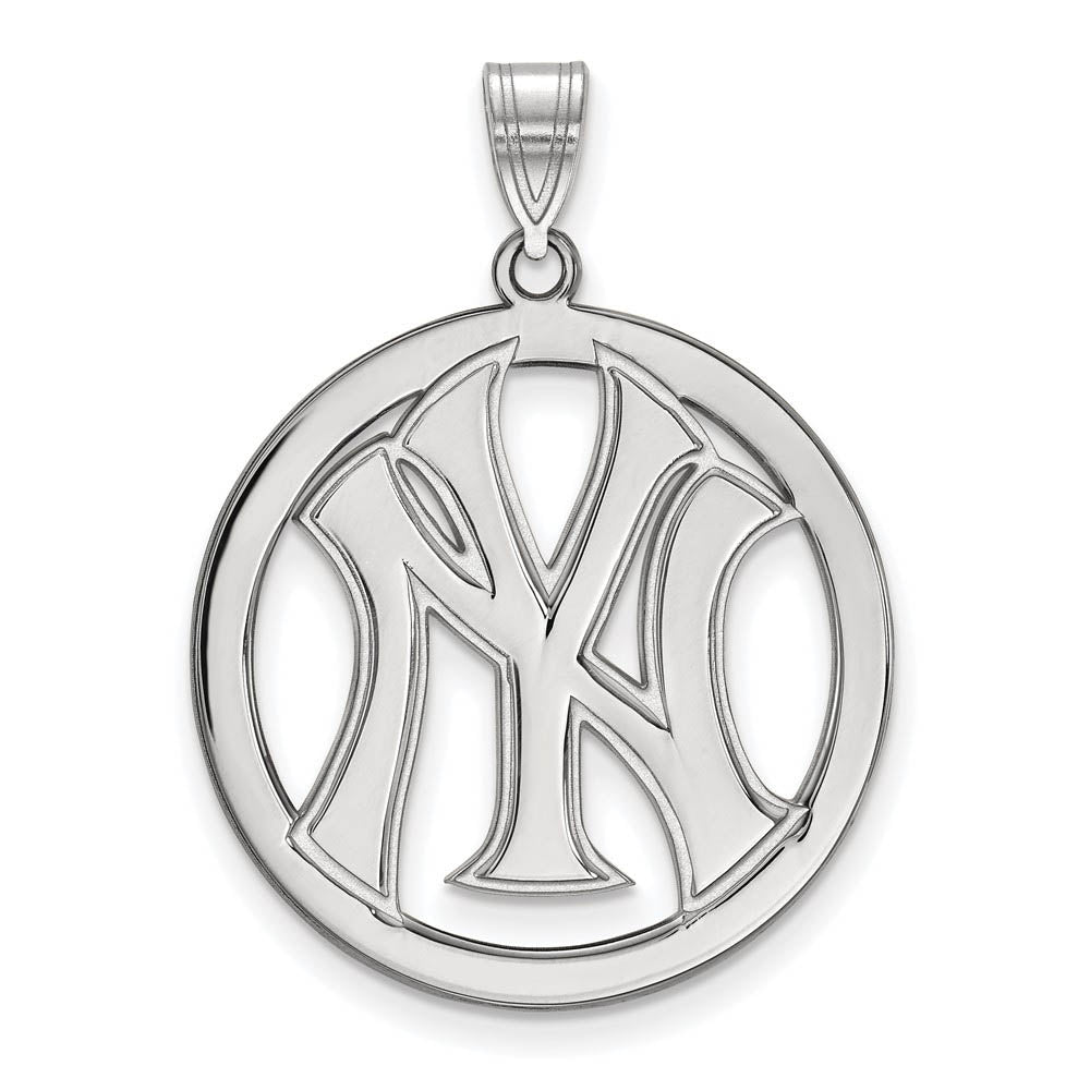 Sterling Silver MLB New York Yankees Large Circle Pendant, Item P32630 by The Black Bow Jewelry Co.