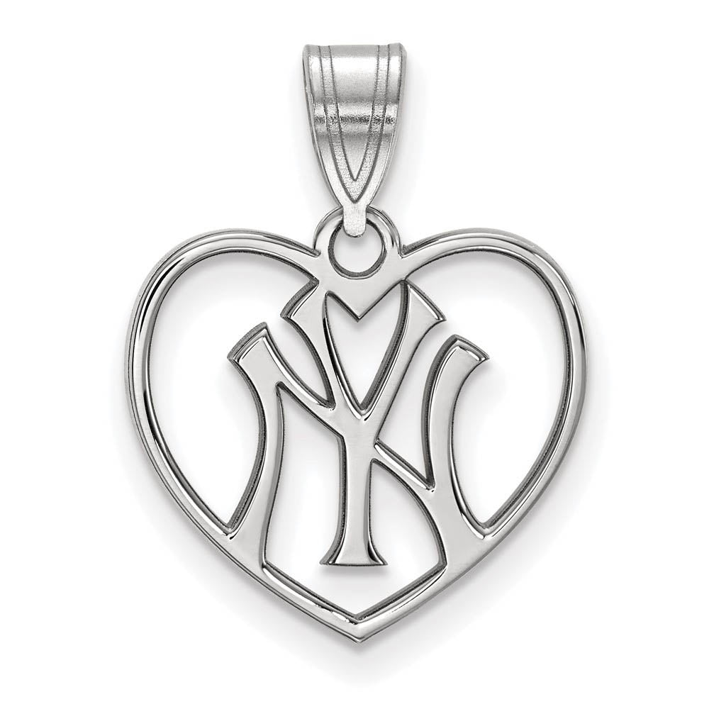 Sterling Silver MLB New York Yankees Heart Pendant, Item P32631 by The Black Bow Jewelry Co.