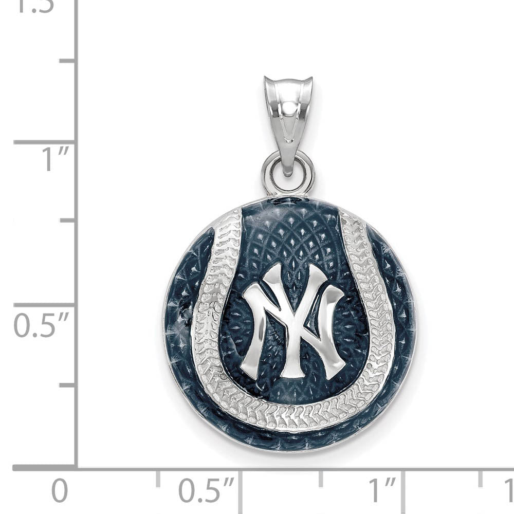 Alternate view of the Sterling Silver MLB New York Yankees LG Enamel Baseball Pendant by The Black Bow Jewelry Co.