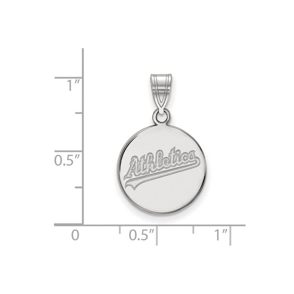 Alternate view of the 10K White Gold MLB Oakland Athletics Medium Script Disc Pendant by The Black Bow Jewelry Co.