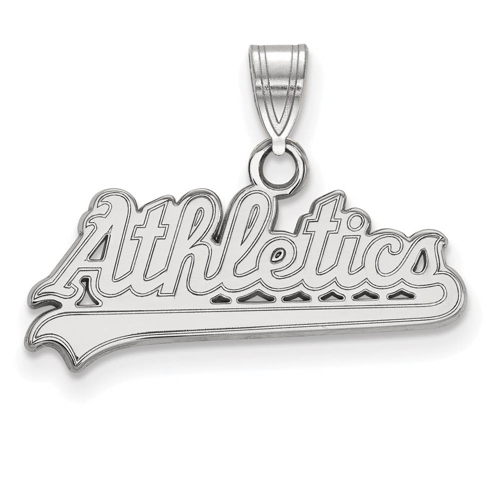 14K White Gold MLB Oakland Athletics Small Script Pendant, Item P32652 by The Black Bow Jewelry Co.