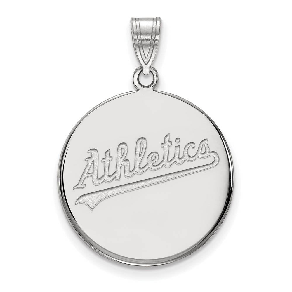 14K White Gold MLB Oakland Athletics Large Script Disc Pendant, Item P32655 by The Black Bow Jewelry Co.