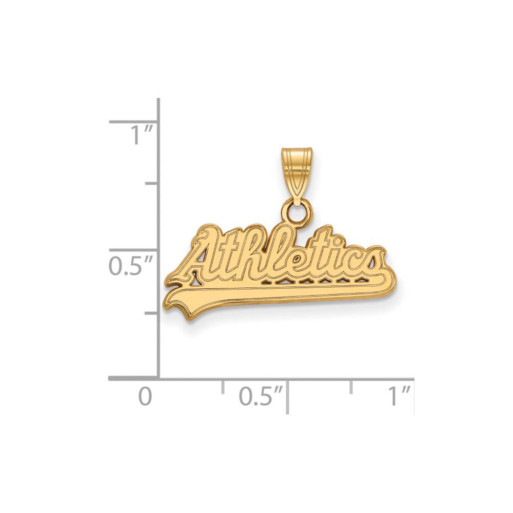 Alternate view of the 14K Yellow Gold MLB Oakland Athletics Small Script Pendant by The Black Bow Jewelry Co.