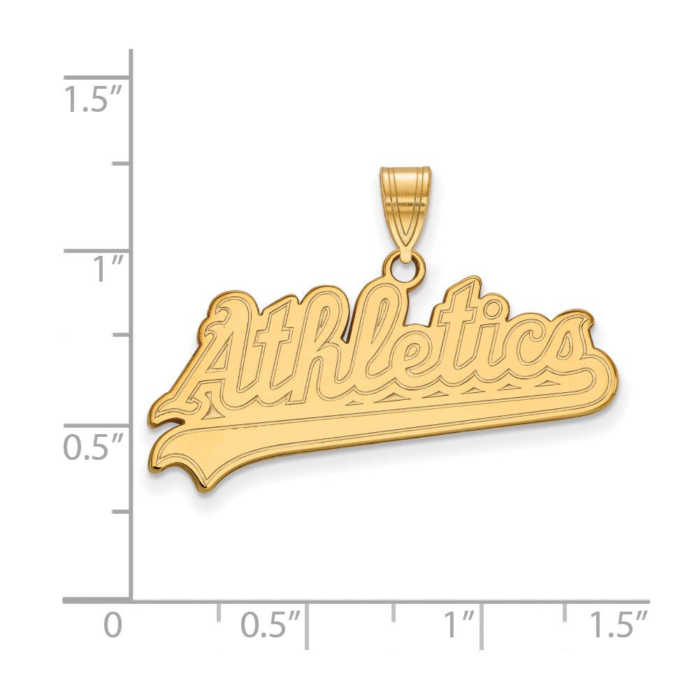 Alternate view of the 14K Gold Plated Silver MLB Oakland Athletics Large Script Pendant by The Black Bow Jewelry Co.