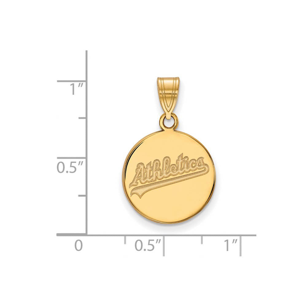 Alternate view of the 14K Gold Plated Silver MLB Oakland Athletics MD Script Disc Pendant by The Black Bow Jewelry Co.