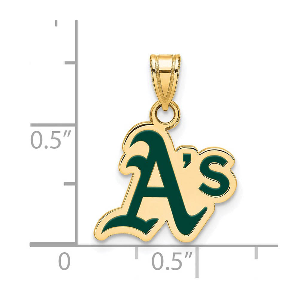 Alternate view of the 14K Gold Plated Silver MLB Oakland Athletics SM Enamel Logo Pendant by The Black Bow Jewelry Co.