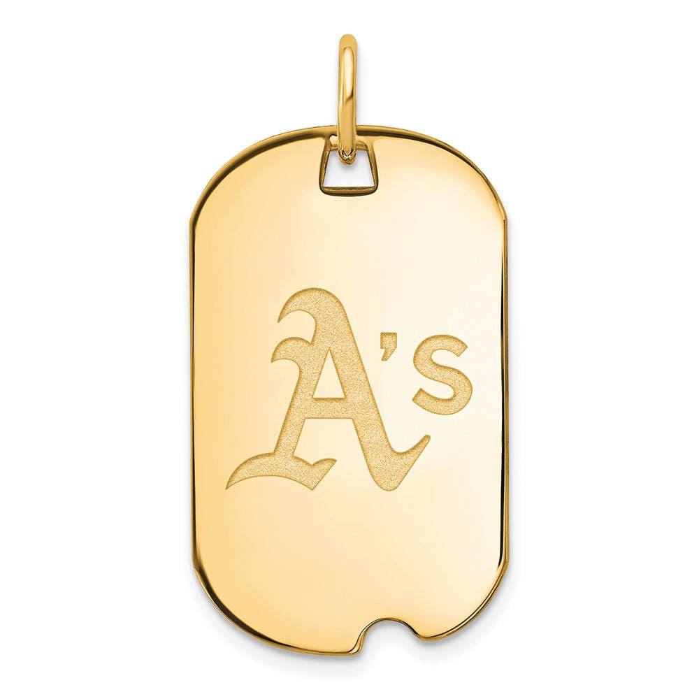 14K Gold Plated Silver MLB Oakland Athletics Small Dog Tag Pendant, Item P32669 by The Black Bow Jewelry Co.
