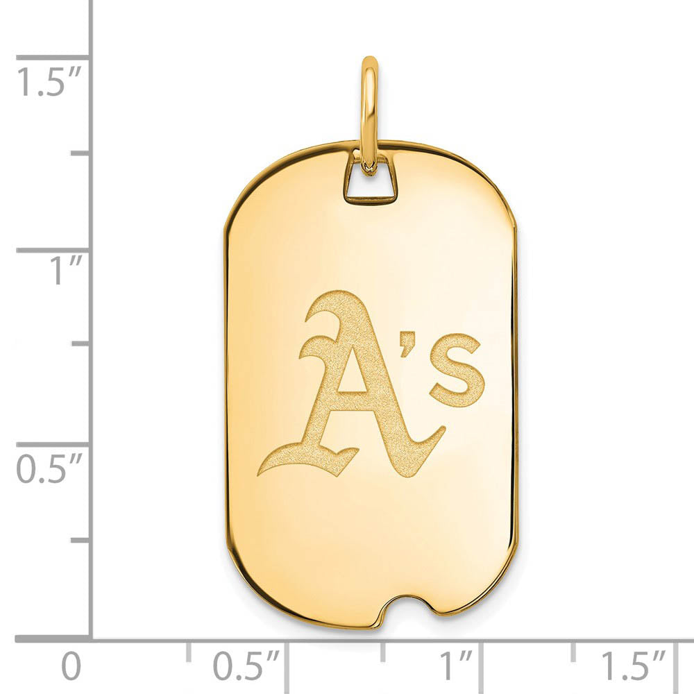 Alternate view of the 14K Gold Plated Silver MLB Oakland Athletics Small Dog Tag Pendant by The Black Bow Jewelry Co.