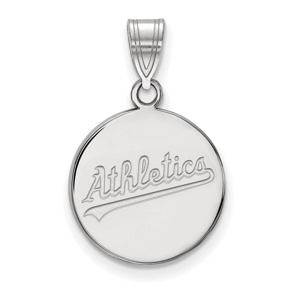 Sterling Silver MLB Oakland Athletics MD Script Disc Pendant, Item P32674 by The Black Bow Jewelry Co.