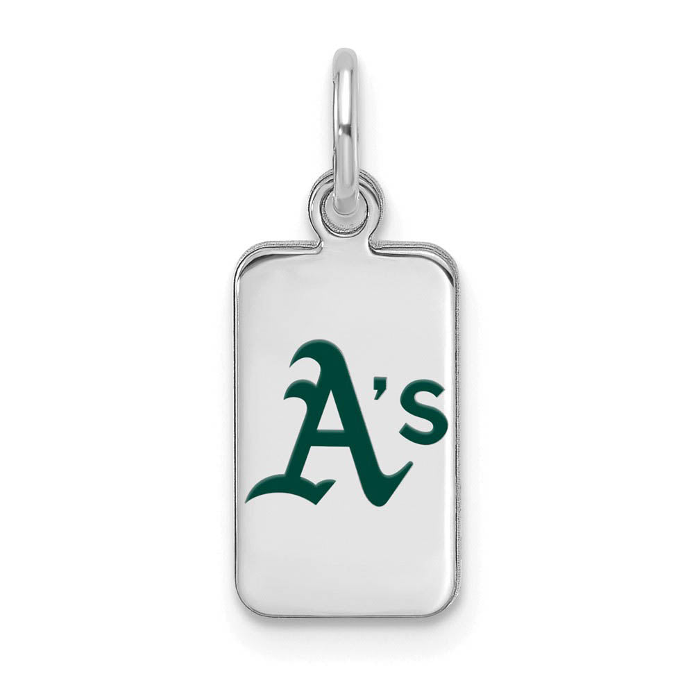 Sterling Silver MLB Oakland Athletics XS (Tiny) Enamel Tag Charm, Item P32677 by The Black Bow Jewelry Co.