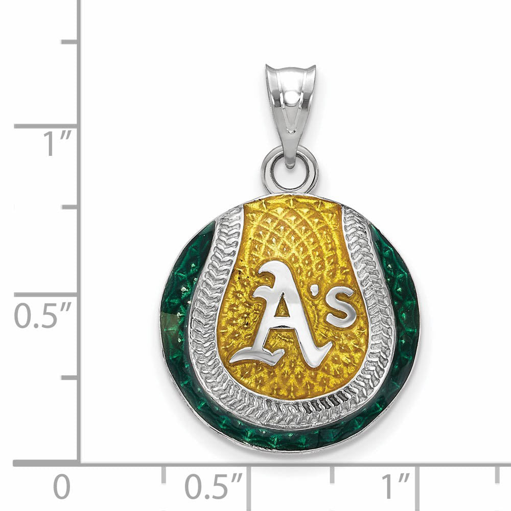 Alternate view of the Sterling Silver MLB Oakland Athletics LG Enamel Baseball Pendant by The Black Bow Jewelry Co.