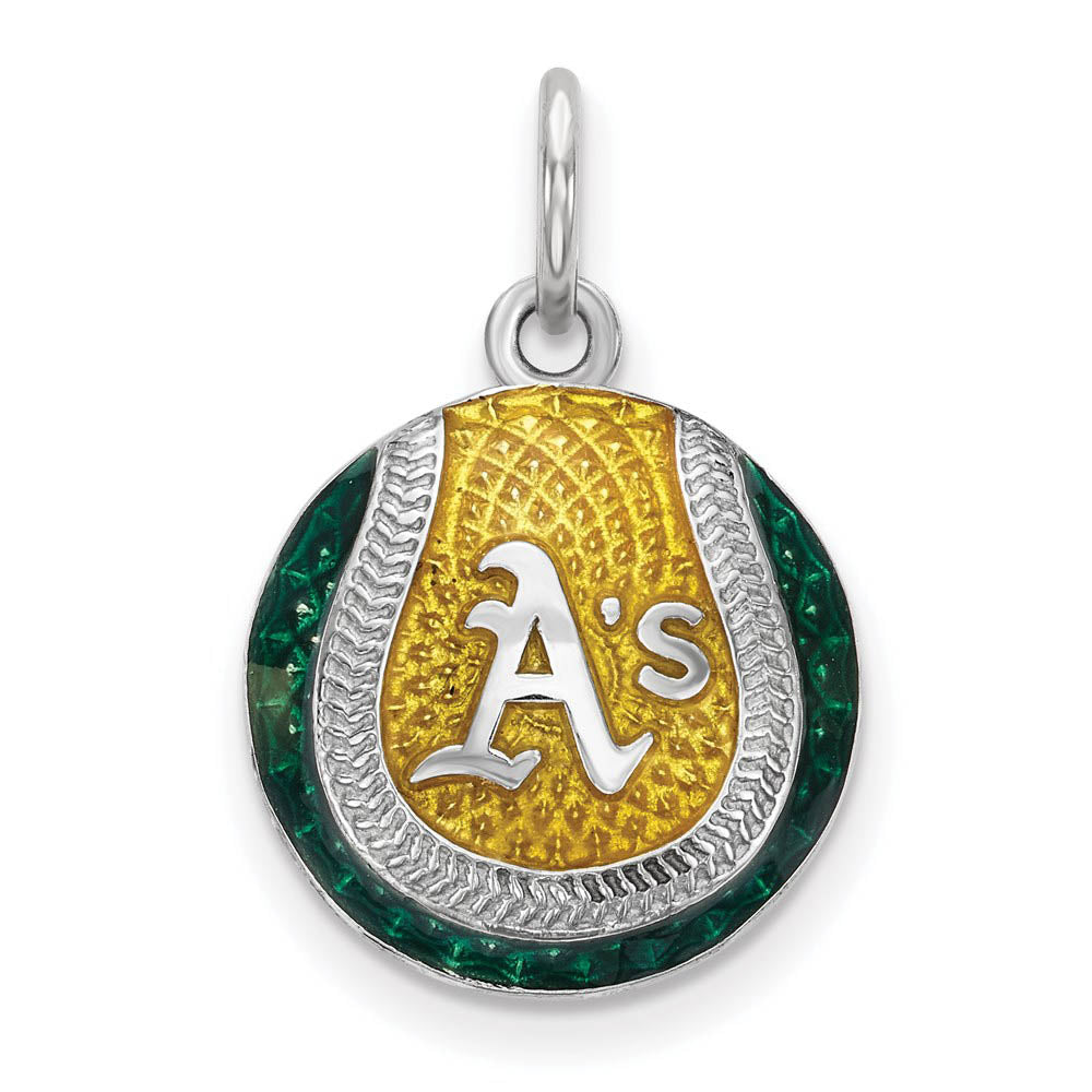Sterling Silver MLB Oakland Athletics MD Enamel Baseball Charm, Item P32679 by The Black Bow Jewelry Co.